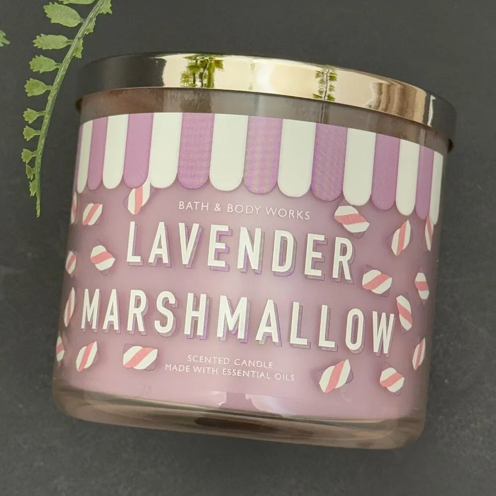 BBW Lavender Marshmallow Bath & Body Works 3 Wick Candle - Picture 5 of 10
